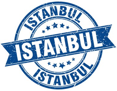 Istanbul mavi yuvarlak grunge vintage şerit damgası