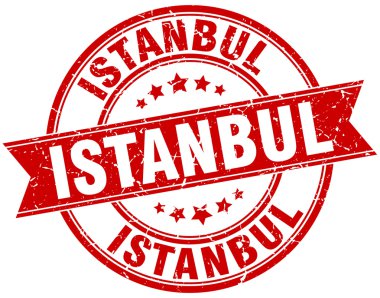 Istanbul kırmızı yuvarlak grunge vintage şerit damgası