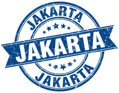 Jakarta mavi yuvarlak grunge vintage şerit damgası