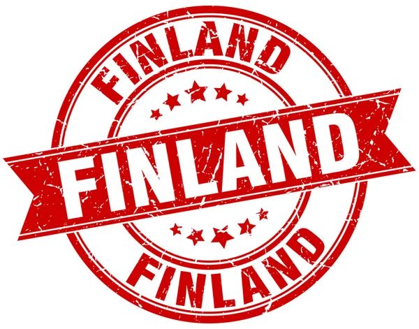 フィンランド赤ラウンド グランジ ビンテージ リボン スタンプ — ストックベクタ