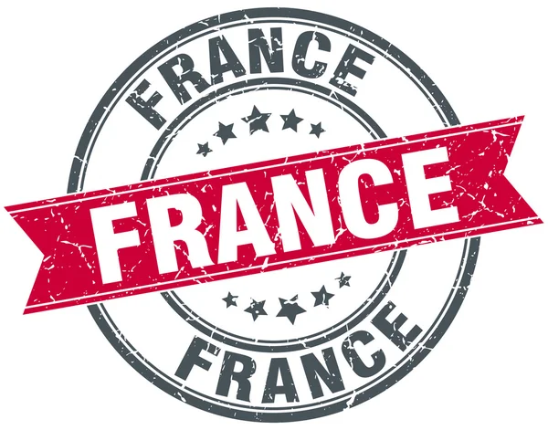 Fransa kırmızı yuvarlak grunge vintage şerit damgası — Stok Vektör