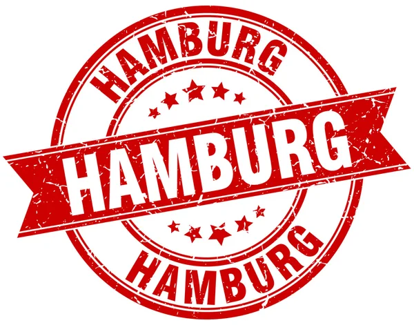 Hamburg-rot runde Grunge jahrgang Multifunktionsleiste Stempel — Stockvektor