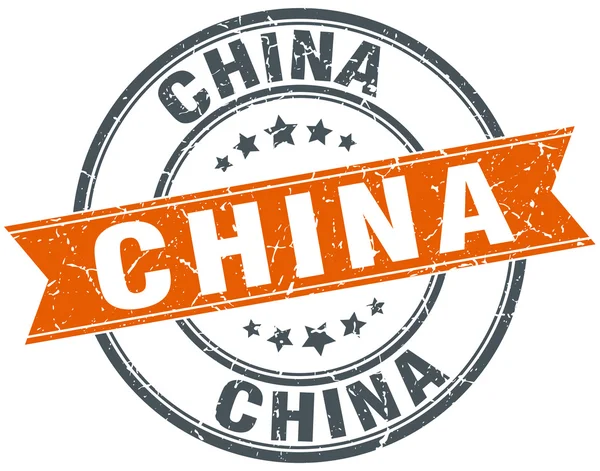 Cina rosso rotondo grunge vintage nastro timbro — Vettoriale Stock