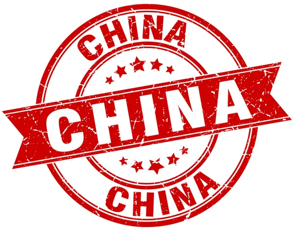 China red round grunge vintage ribbon stamp — Stock Vector