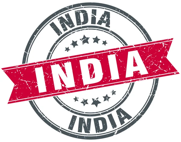 India rojo redondo grunge vintage cinta sello — Vector de stock