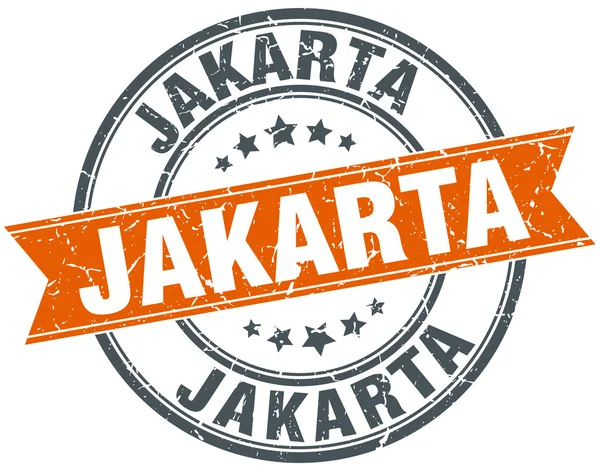 Jakarta red round grunge vintage prangko pita - Stok Vektor