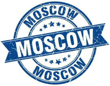 Moskova mavi yuvarlak grunge vintage şerit damgası
