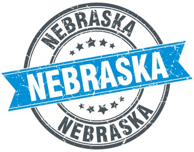 Nebraska mavi yuvarlak grunge vintage şerit damgası