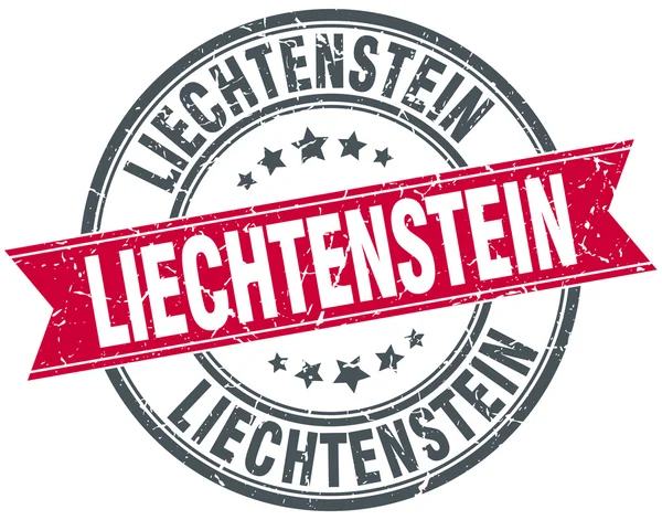 Liechtenstein kırmızı yuvarlak grunge vintage şerit damgası — Stok Vektör