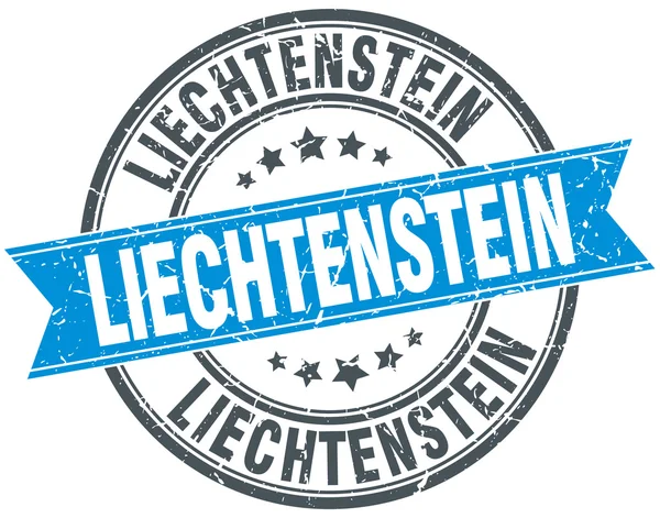 Liechtenstein mavi yuvarlak grunge vintage şerit damgası — Stok Vektör