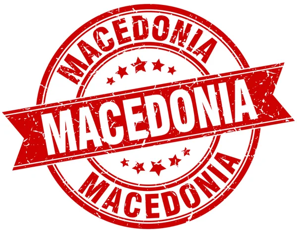 Macedonia rojo redondo grunge vintage cinta sello — Vector de stock