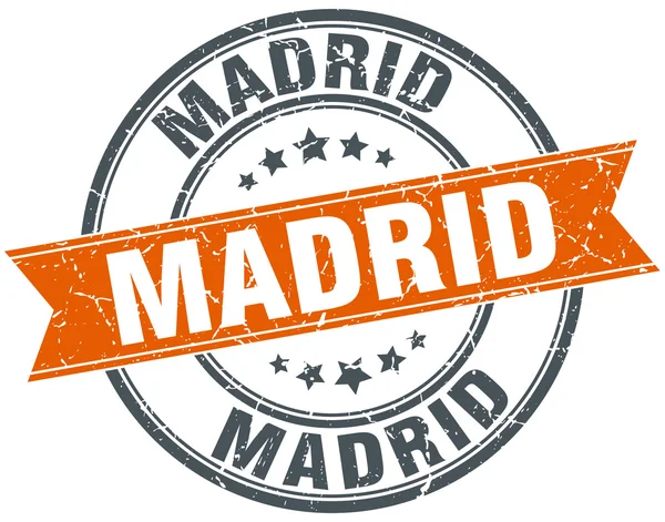 Madrid rote runde Grunge Vintage Bändchenmarke — Stockvektor