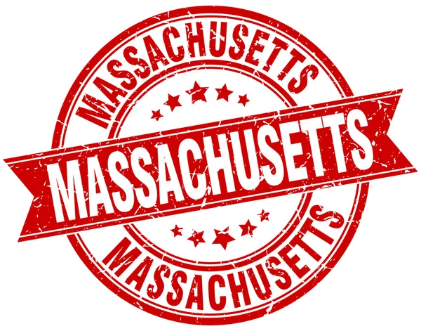 Grunge vintage şerit damga Massachusetts kırmızı yuvarlak — Stok Vektör