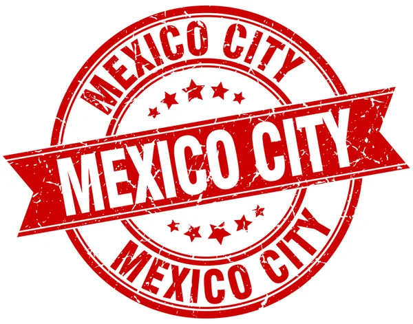 Mexiko Stadt rote runde Grunge Vintage Bändchenmarke — Stockvektor