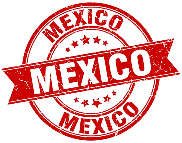 Meksika kırmızı yuvarlak grunge vintage şerit damgası — Stok Vektör