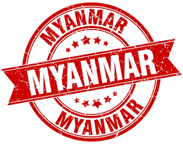 Myanmar vermelho redondo grunge selo de fita vintage — Vetor de Stock