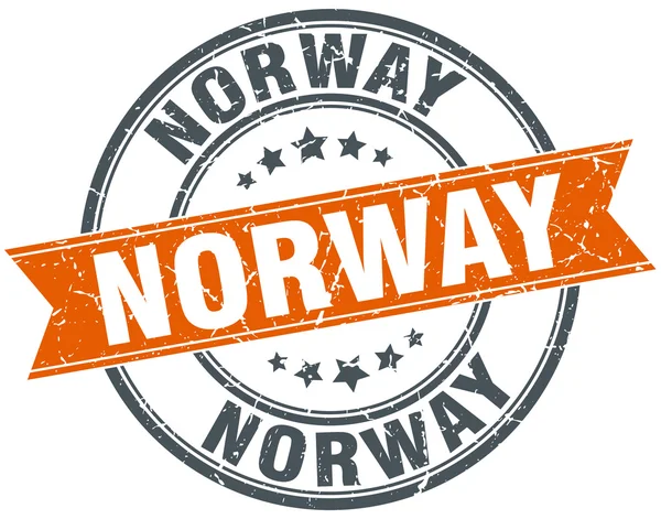 Norveç kırmızı yuvarlak grunge vintage şerit damgası — Stok Vektör