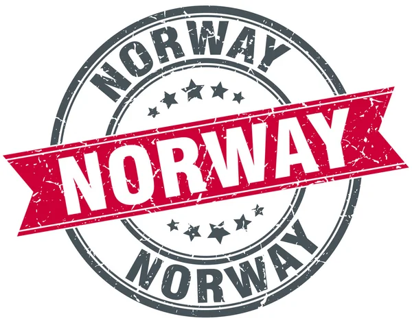 Νορβηγία κόκκινη στρογγυλή σφραγίδα vintage κορδέλα grunge — Διανυσματικό Αρχείο