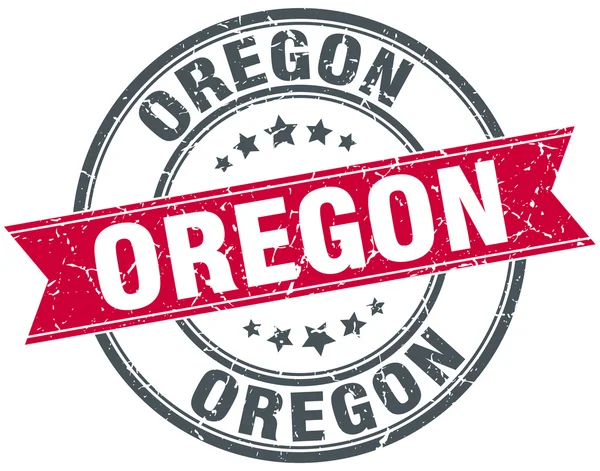 Oregon rouge rond ruban grunge timbre vintage — Image vectorielle