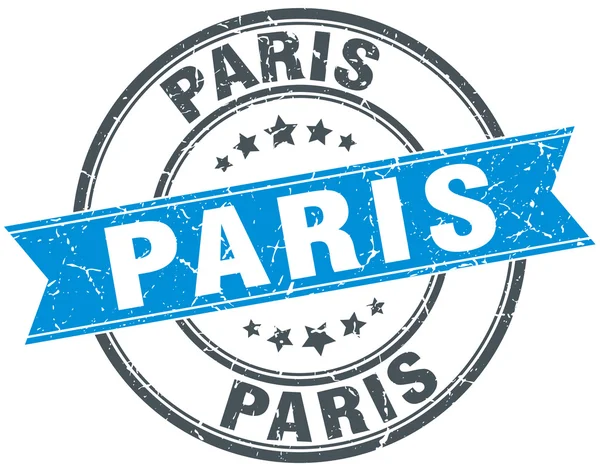 巴黎蓝色圆 grunge 复古丝带邮票 — 图库矢量图片