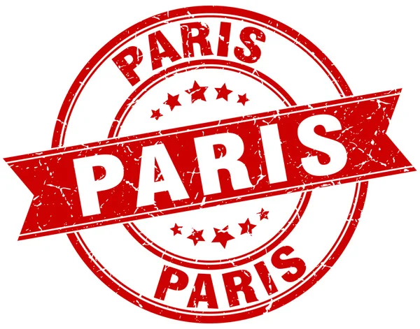 Paris kırmızı yuvarlak grunge vintage şerit damgası — Stok Vektör