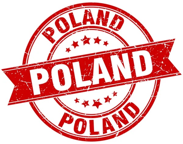Polnische rote runde Grunge Vintage Bändchenmarke — Stockvektor