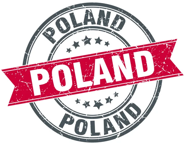 Polnische rote runde Grunge Vintage Bändchenmarke — Stockvektor