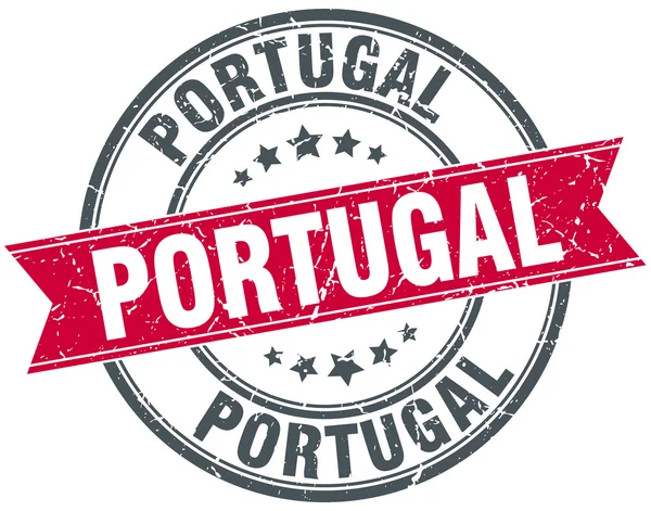 ポルトガル赤ラウンド グランジ ビンテージ リボン スタンプ — ストックベクタ