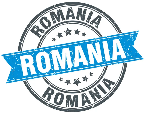 Romania blue round grunge vintage ribbon stamp — Stock Vector