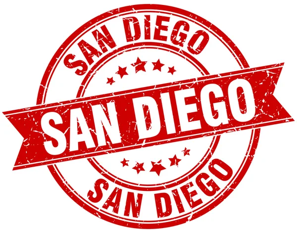 San Diego 红色圆 grunge 复古丝带邮票 — 图库矢量图片