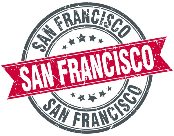 San Francisco rosso rotondo grunge vintage nastro timbro — Vettoriale Stock