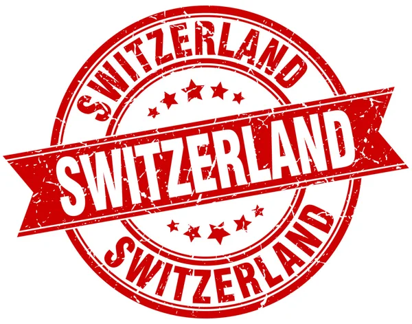 スイス連邦共和国の赤い丸いグランジ ビンテージ リボン スタンプ — ストックベクタ