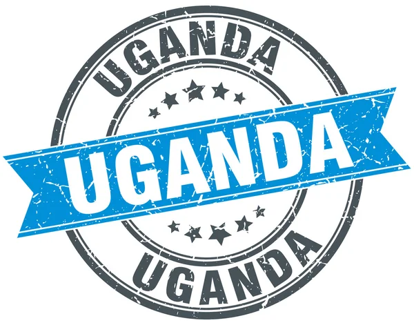 Uganda blue round grunge vintage ribbon stamp — Stock Vector