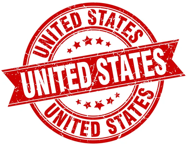 แสตมป์ริบบิ้นวินเทจสีแดงรอบสหรัฐอเมริกา — ภาพเวกเตอร์สต็อก
