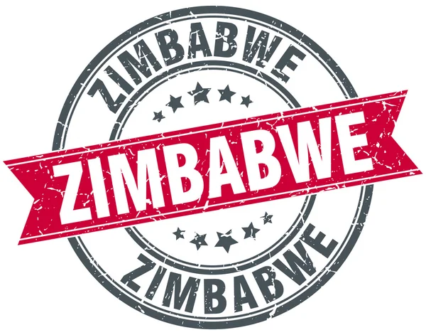 Zimbabue rojo redondo grunge vintage cinta sello — Archivo Imágenes Vectoriales