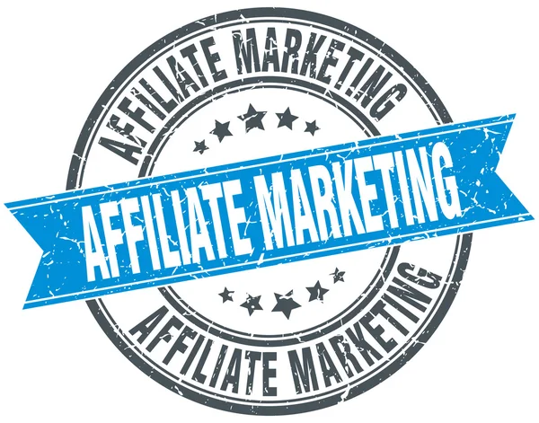 Affiliato marketing blu rotondo grunge vintage nastro timbro — Vettoriale Stock