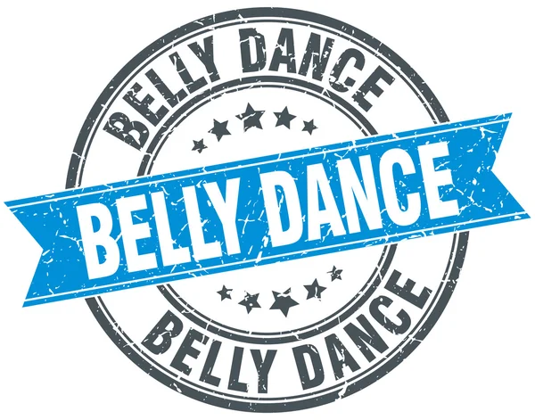 Belly dance blue round grunge vintage ribbon stamp — Stock Vector