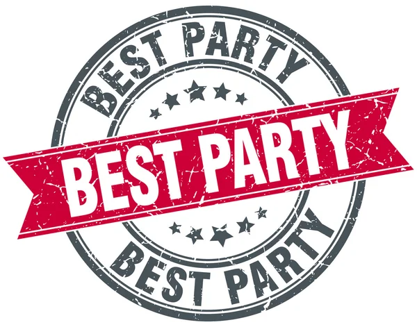 最高のパーティー レッド ラウンド グランジ ビンテージ リボン スタンプ — ストックベクタ