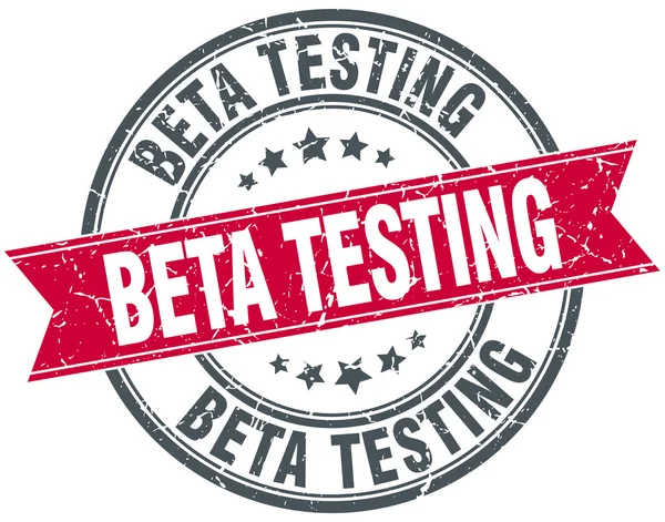 Beta-testów czerwony okrągły tło wstążka wzór pieczęci — Wektor stockowy