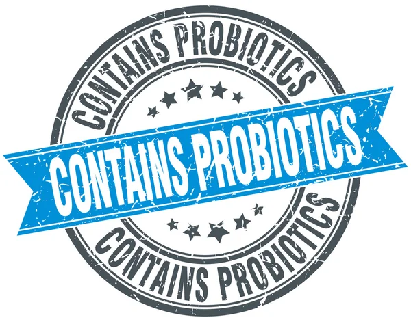 Contains probiotics blue round grunge vintage ribbon stamp — Stock Vector