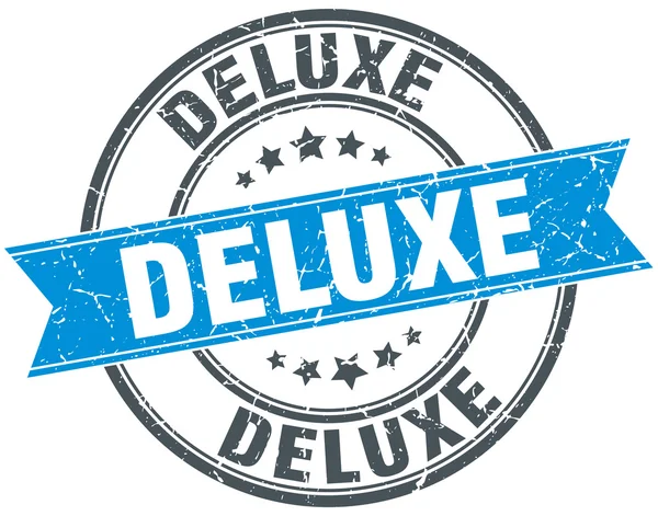 Deluxe azul redondo grunge selo de fita vintage — Vetor de Stock