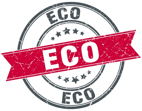 Eco rode ronde grunge vintage lint stempel — Stockvector