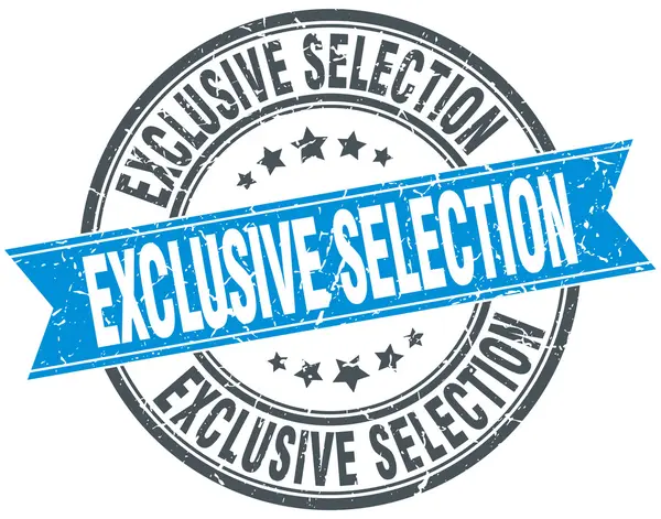 Selection met exclusieve garanties blauwe ronde grunge vintage lint stempel — Stockvector