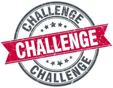 Challenge kırmızı yuvarlak grunge vintage şerit damgası