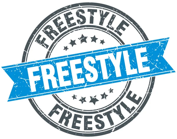 Freestyle bleu rond grunge vintage ruban timbre — Image vectorielle