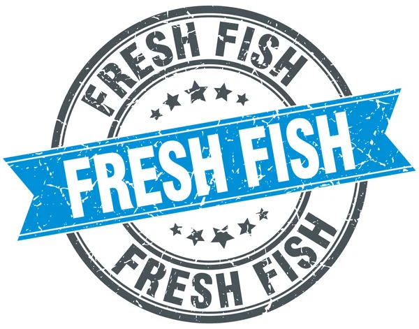 Pesce fresco blu rotondo grunge vintage nastro timbro — Vettoriale Stock