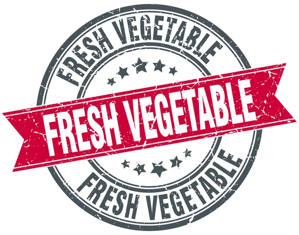 新鮮な野菜赤ラウンド グランジ ビンテージ リボン スタンプ — ストックベクタ