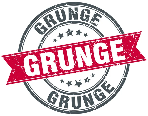 Grunge rouge rond grunge vintage ruban timbre — Image vectorielle