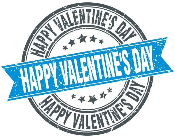 Happy Valentine's day blue round grunge vintage ribbon stamp — Stock Vector