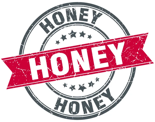 Miele rosso rotondo grunge vintage nastro timbro — Vettoriale Stock